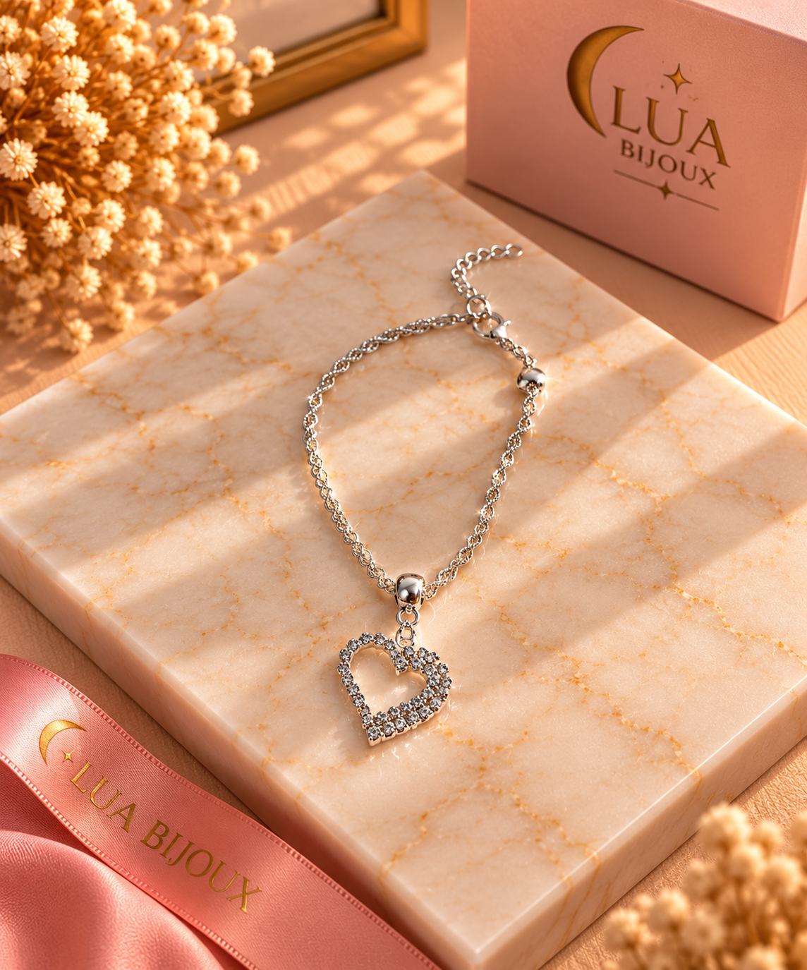 Pulseira prateada coração