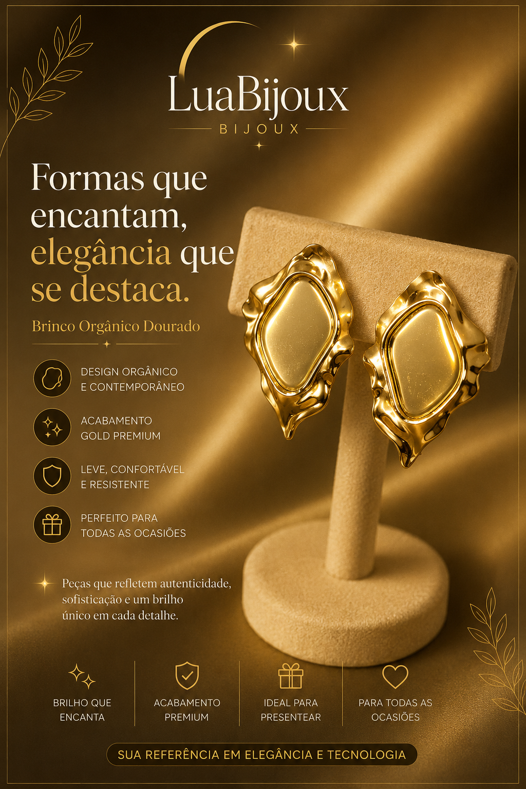 Brinco espelho dourado