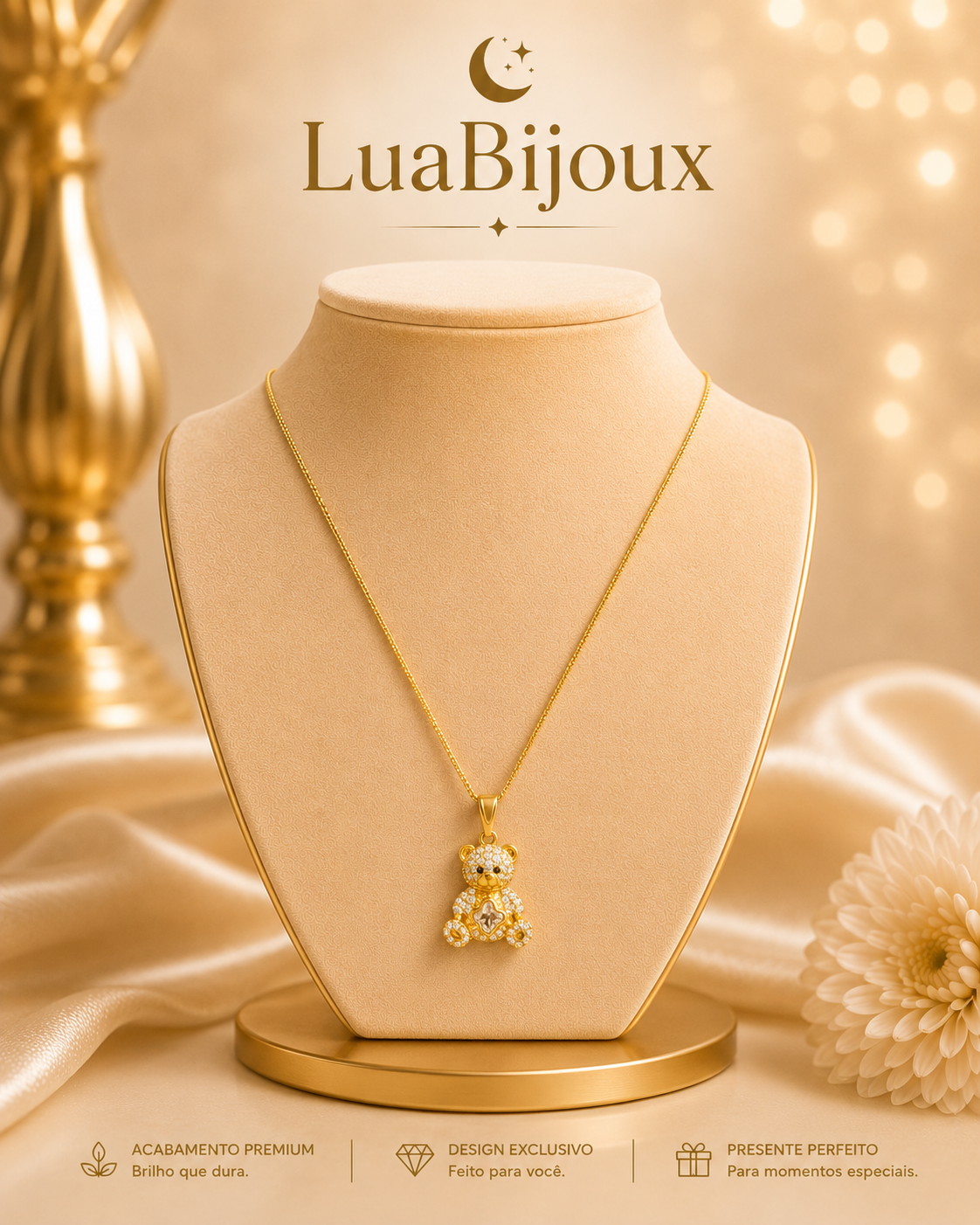 Colar urso com strass