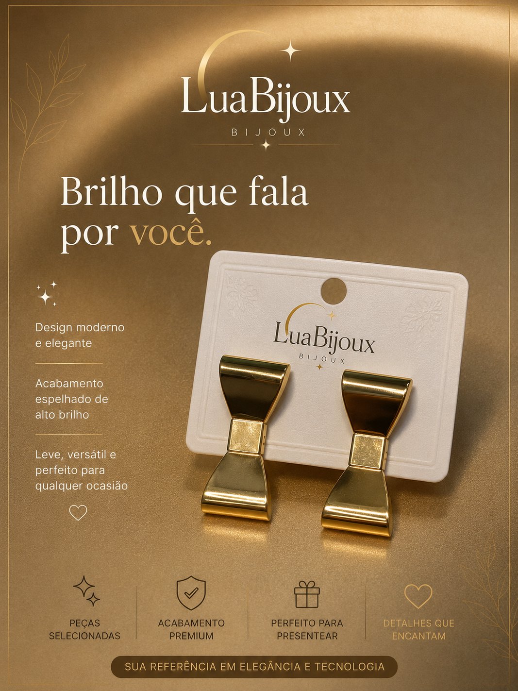Brinco laço de presente dourado