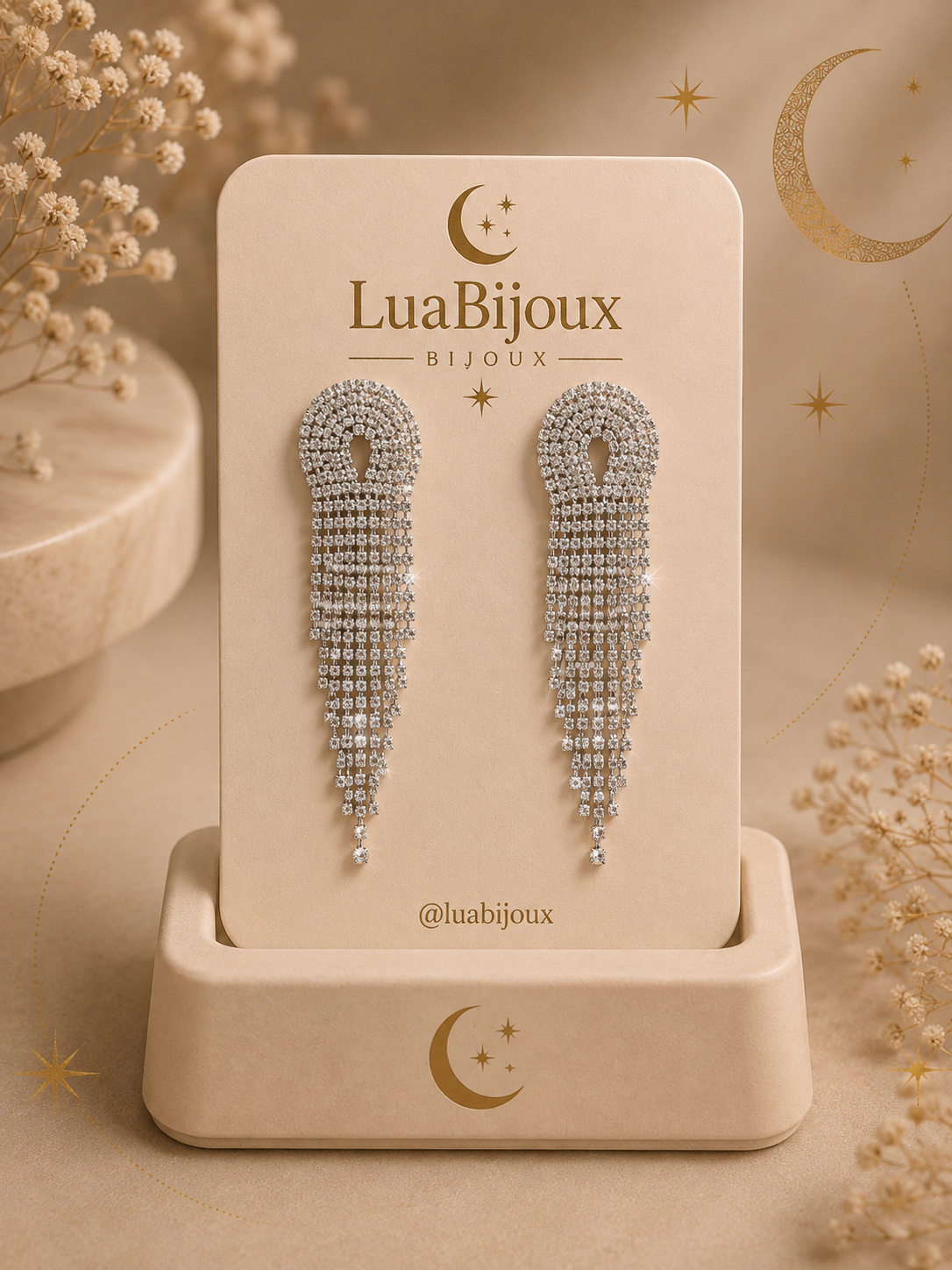 Brinco longo prata de strass